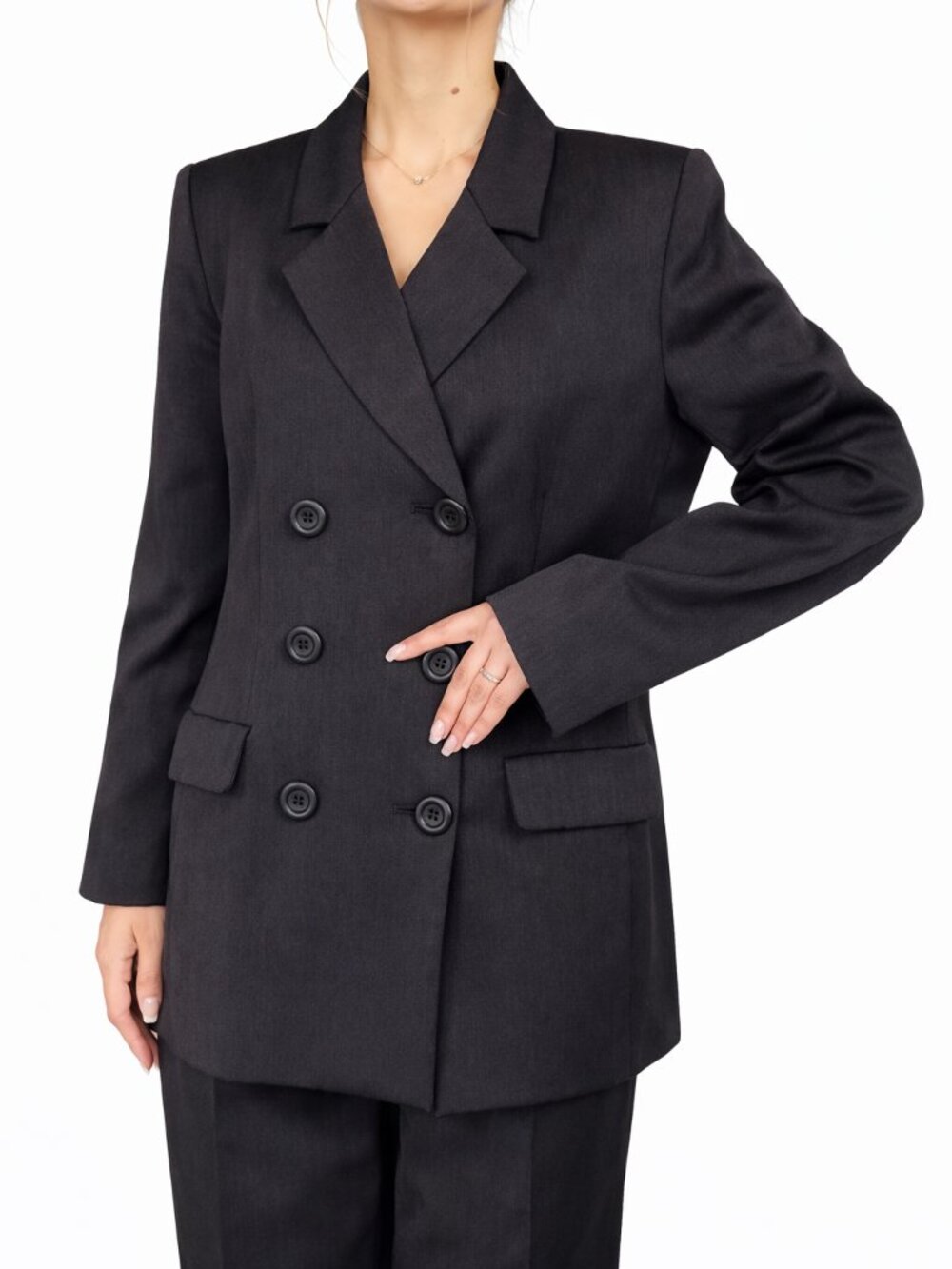 Vintage YSL Yves Saint Laurent Charcoal Wool Double Breasted Blazer Size 42